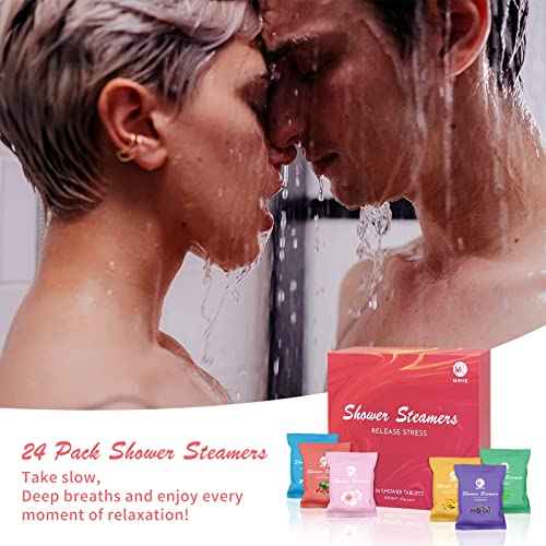 Shower Steamers Aromatherapy Birthday Gifts for Women Men, 24-Pack Stress Relief Organic Shower Bombs with Essential Oil, Stocking Stuffers White Elephant Christmas Gifts for Mom Wife Friends