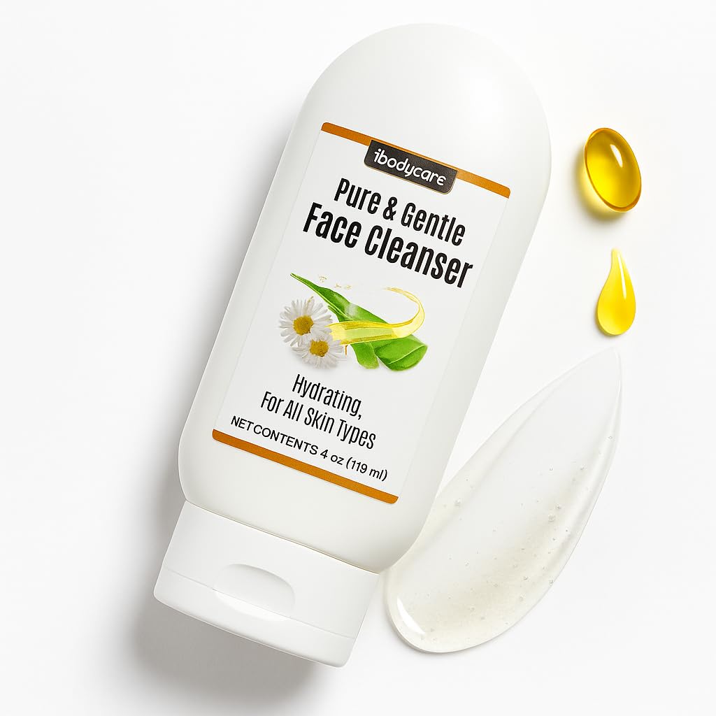 ibodycare Aloe Chamomile Face Cleanser for Sensitive Skin, Sulfate Free, Paraben Free, Fragrance Free, Daily Face Wash, Gentle Natural Cleanser for Women and Men, 4 oz (2 Pack)
