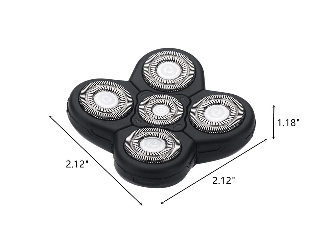 Men Electric Shavers Replacement Heads 5 in 1 Razor Replaceable Alternate Floating Washable Blade Trimmers Head (Black-2pcs)