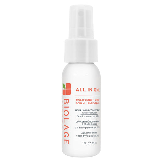 Biolage All-In-One Multi-Benefit Spray - Leave-In Treatment, Heat Protectant, Shine, Frizz Control, For All Hair Types, Coconut Oil, Vegan & Paraben-Free, 1 Fl Oz, Packaging may vary