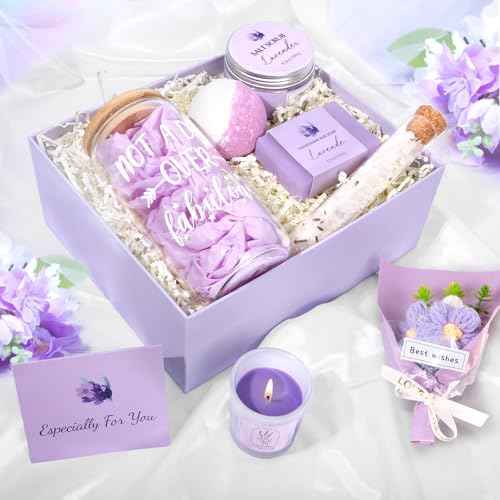 Spa Gift Baskets for Women, Birthday Gifts for Women, Lavender Gifts Set, Relaxing Spa Gift Box, Bath and Body Gift Set for Her Mom Wife Sister, Friends, Self Care Gifts for Woman Mother's Day Gifts