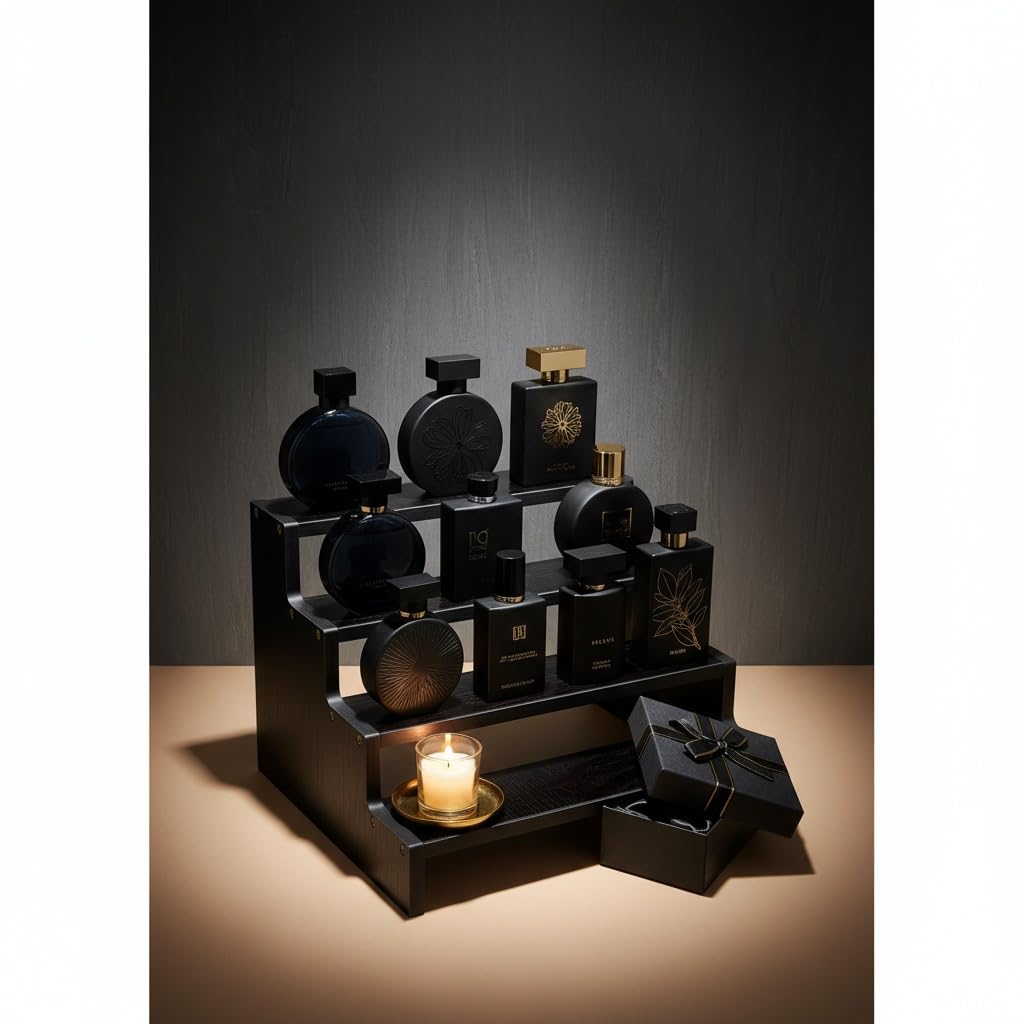 Nestoniyun 3/4-tier cologne stand for men - Wooden perfume organizer with Anti-slip Washers, Display Risers for Makeup, Figures, Cupcake, Dessert, cologne organizer for Men, perfume stand