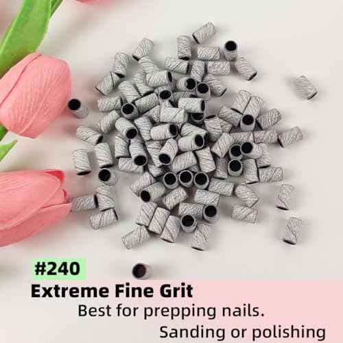 100 Pcs (240 Grit White)Sanding Bands Nail Drill Bit with 0.31in diameter,Nail Drill Bits Extreme Fine Grit Sanding Band,Sanding Belt Upgrade Mandrel Bits,Professional Nail Drill Bit for Acrylic Nails
