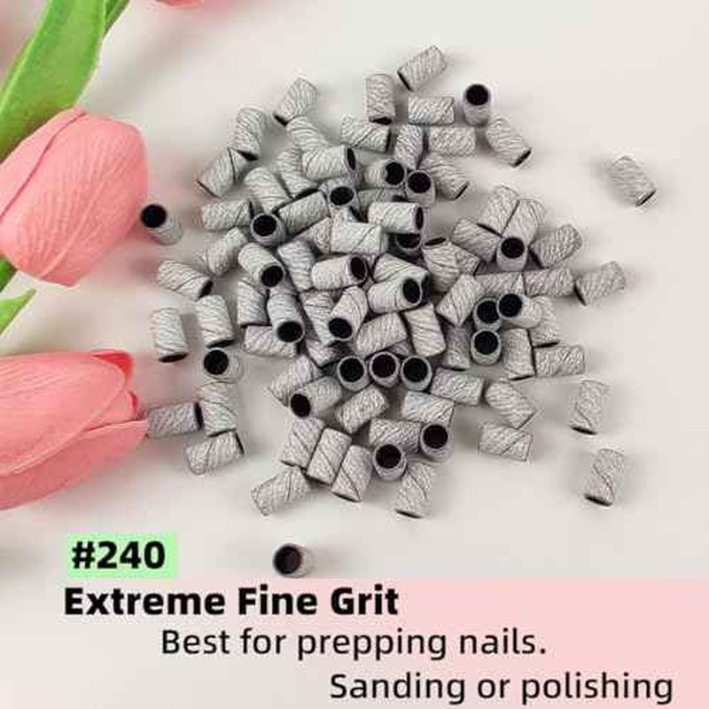 100 Pcs (240 Grit White)Sanding Bands Nail Drill Bit with 0.31in diameter,Nail Drill Bits Extreme Fine Grit Sanding Band,Sanding Belt Upgrade Mandrel Bits,Professional Nail Drill Bit for Acrylic Nails