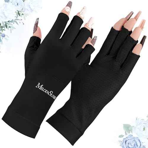 MelodySusie Premium UV Gloves for Nails, Professional UPF 99+ UV Protection Gloves for Manicures, Cool Feeling Fabric, Nail Art Skin Care Fingerless Anti UV Glove Protect Hands from UV Harm