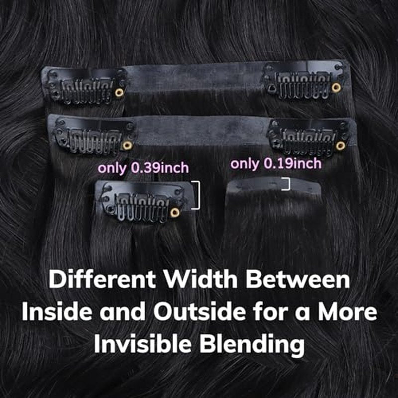 IDN BEAUTY Seamless Clip In Hair Extensions Human Hair, Body Wave 14 Inch 110g 7pcs Natural Black Real Virgin Human Hair Seamless Clip Ins For Black Women PU Weft Invisible Edge