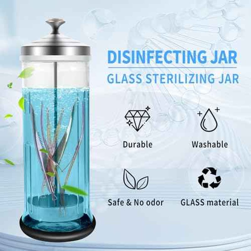42.3 Oz Barbicide Disinfectant Jar with anti-slip pad, Disinfectant Jar Large for Nail Tools, Barber Shop&Spa Implements Barbicide Containers with Removable Straining Tray(1250 ml)