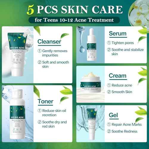 Skin Care Set,Acne Treatment for Face Skin Care Sets & Kits,Tea Tree Essential Oil Facial Skincare Gift Set with Cleanser,Toner,Serum,Gel, Acne Treatment Kit Cream Skin Care for Teens 10-12 Girls Boys