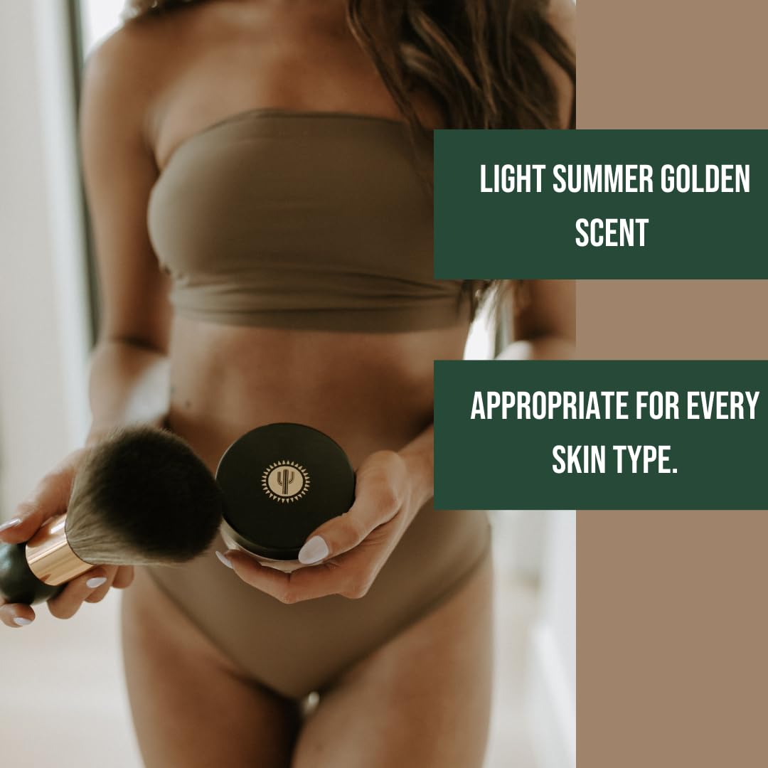 Bronze Cactus Quick-Dry Powder Kit – Post-Tan Powder & Brush | Eliminates Sticky Post-Tan Residue | Vegan, Talc-Free Formula | Hydrating, Dermatologist-Tested | Suitable Face & Body | 0.5 oz