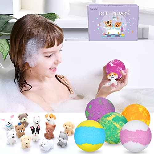 Bath Bombs for Kids with Surprise Toys Inside for Girls Boys - 12 PCs Bubble Bath Fizz Balls Gift Set with Puppy Toy, Gentle and Kids Safe for Easter Eggs Stuffers