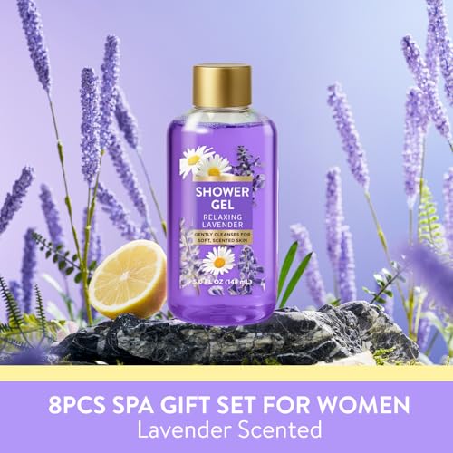 Gifts for Women, 8 piece Lavender Relaxing Spa Gifts Basket Women Care Package Get Well Soon Gifts, Bath Gift Baskets Set, Christmas Presents for Mom Her Wife Sister Grandma, Thinking of You Gifts