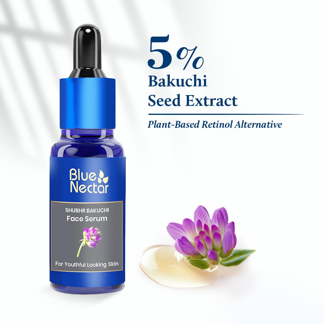 Blue Nectar Bakuchiol Retinol Serum for Face with Babchi Oil | Plant Based Retinol Alternative for Fine Lines & Wrinkles | Anti-Aging Face Serum for Women & Men (10 Herbs, 1 fl oz)