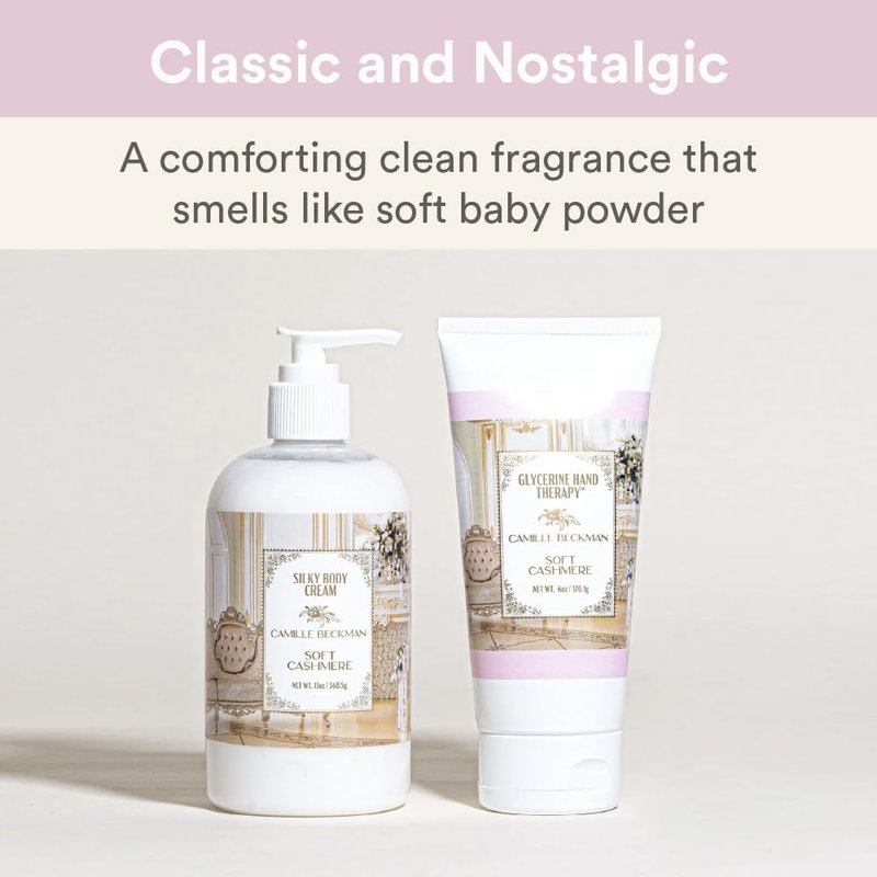 Camille Beckman Hand and Body Duet Set, Silky Body and Glycerine Hand Cream, Soft Cashmere