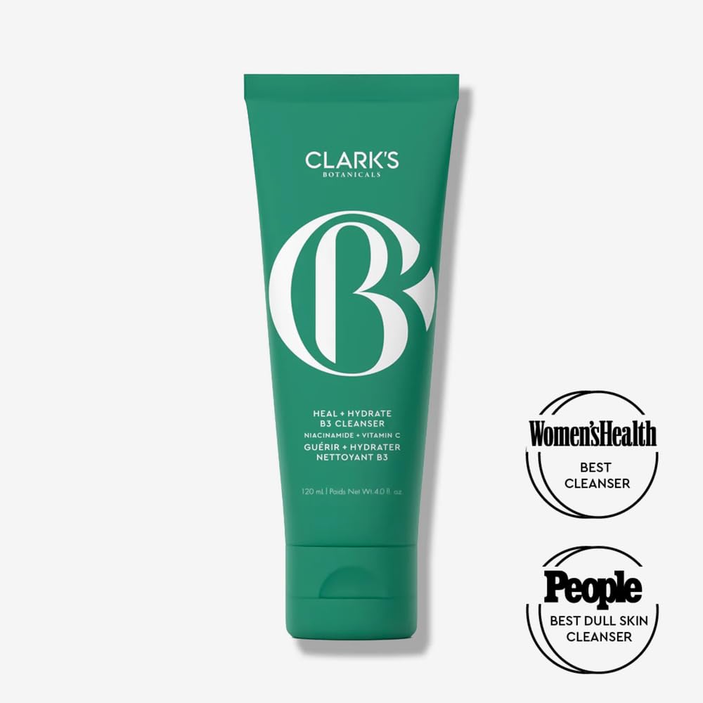 Clark's Botanicals Heal + Hydrate B3 Cleanser, Daily Deep Clean Niacinamide Face Wash with Vitamin C for Clarifying and Minimizing Pores, 4 Oz (Pack of 1)