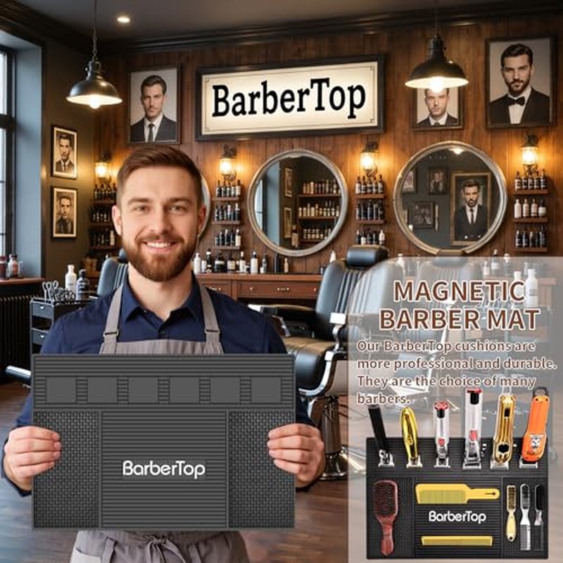 Magnetic Mat 19x12.5 Inch 6 Slots Barber Tray Hairdressing Electric Clippers Storage Mat Salon Table Tools Nonslip Cushion Heat Resistant Pad for Clippers Scissors Combs for Barbershop Salon, Home