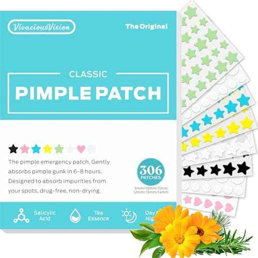 Pimple Patches,Hydrocolloid Star Pimple Patches for Face,Acne Patches for Face,Invisible Blemish Patches with Tea Tree, Salicylic Acid and Centella Asiatica 306 Count,Vegan,Suitable for All Skin Types