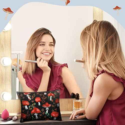 Kajaia 12 Pcs Mushroom Makeup Bags Cute Portable Travel Purse Toiletry Pocket Make up Organizer Storage Zipper Pouch Makeup Brush Cosmetic Bags for Women Adult Aesthetic Stuff