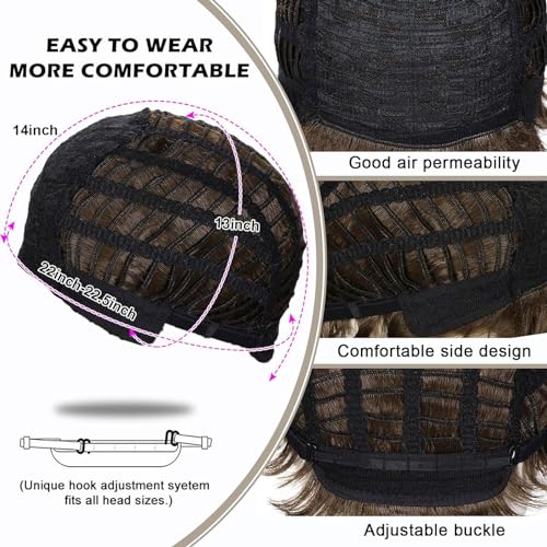 Mens Brown Curly Wig Short Fluffy Rocker Wigs Synthetic Costume Halloween Cosplay Hair Wigs for Male Guys