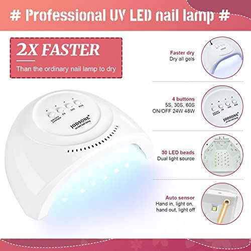 JODSONE Gel Nail Polish Kit with U V Light 36 PCS Classic Black and White Nude and Blue Purple Gel Polish Set with Manicure Tools Suitable for All Sea