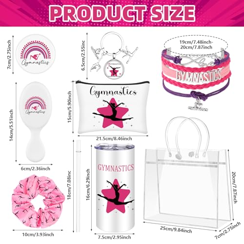 8 Pcs Gymnastics Party Favor Set Gymnastic Stuff Makeup Bag 15oz Water Cup Bracelet Keychain Scrunchies Mini Compact Mirror Gymnastics Gifts for Girls Women Gymnast Lover Yoga Sport Lovers Team Gift