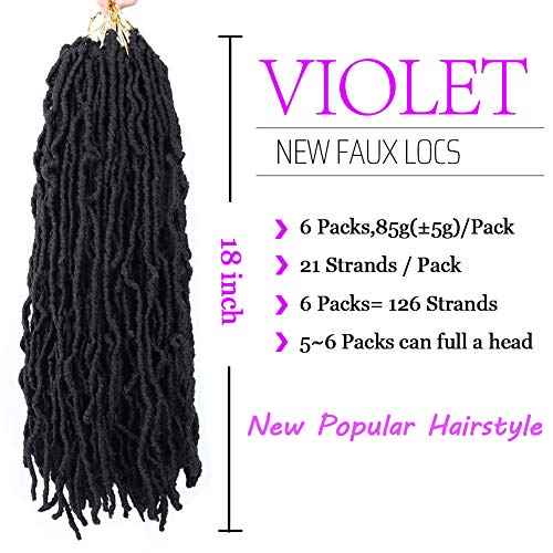 Violet 18 Inch New Faux Locs Crochet Hair Soft Locs Crochet Hair Natural Faux Braids Pre-looped Synthetic Afro Roots Braid For Black Women (18Inch, 6Packs, 1B)