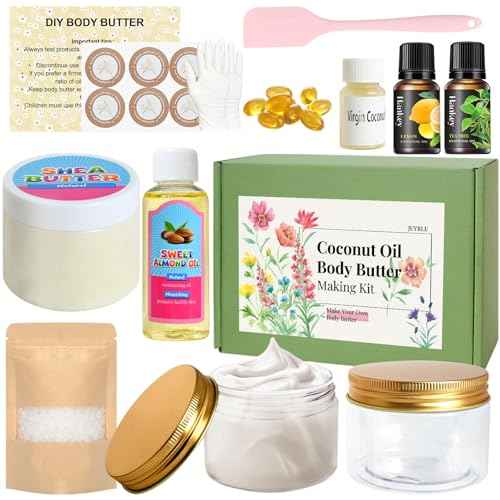 Body Butter Making Kit- Shea Butter Lotion Making Kit, DIY Crafts for Adults with Coconut Oil, Organic Shea Butter Natural Whipped Coconut Oil Body Butter Maker Skin Care Gifts for Women