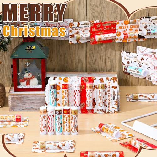25 Pcs Christmas Peppermint Candy Flavor Lip Balms Bulk Peppermint Candy Gingerbread Hot Cocoa Cookie Cinnamon Flavor Lip Balms Christmas Party Gifts Stocking Stuffers for Employee Staff