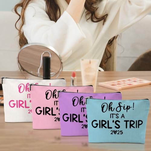 4 Pcs Girl Trip 2025 Makeup Bag Funny Girls Trip Gifts Favors Girls Weekend Gifts Weekender Bag Summer Vacation Birthday Christmas Cosmetic Bag Bachelorette Party Friendship Gifts for Women BFF Friend