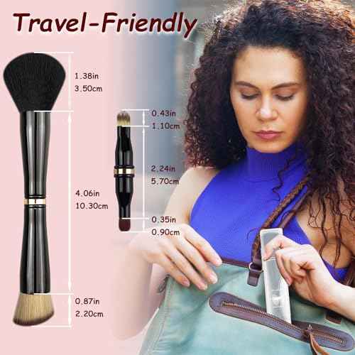 4 in 1 Makeup Brush Set - All in One Powder/Blush, Foundation, Blending & Eyeshadow Brushes, Compact & Travel Essential
