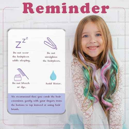 Colored Hair Extensions for Kids, Curly Hair Extensions Clip ins, Little Girl Hairpieces for Birthday Party, Festival, Goodie Bags, 14 PCS