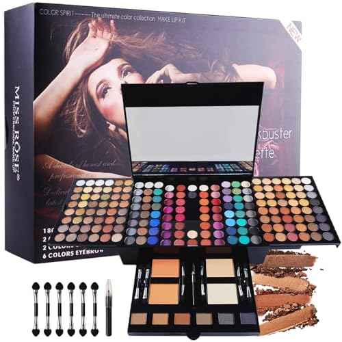 Pure Vie All-in-One Holiday Gift Makeup Set Essential Starter Bundle Include Eyeshadow Palette Lipgloss Concealer Blush Eyebrow Foundation Face Powder Eyeliner Pencil - Make up Kit for Women Full Kit