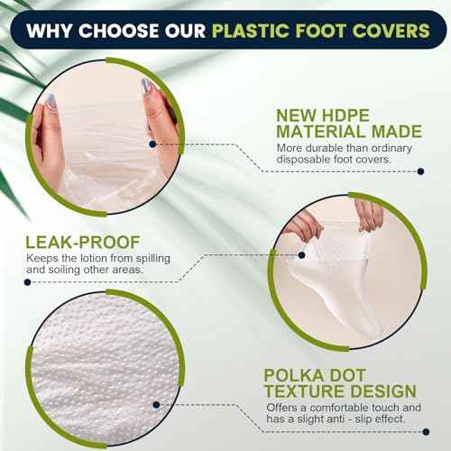 200PCS Plastic Foot Covers for Feet, Leak-Proof Plastic Foot Masks for Moisturizing Feet, Pedicure & Foot Care, 200 Stickers for Snug Closure Included (Fits up to USA 9)