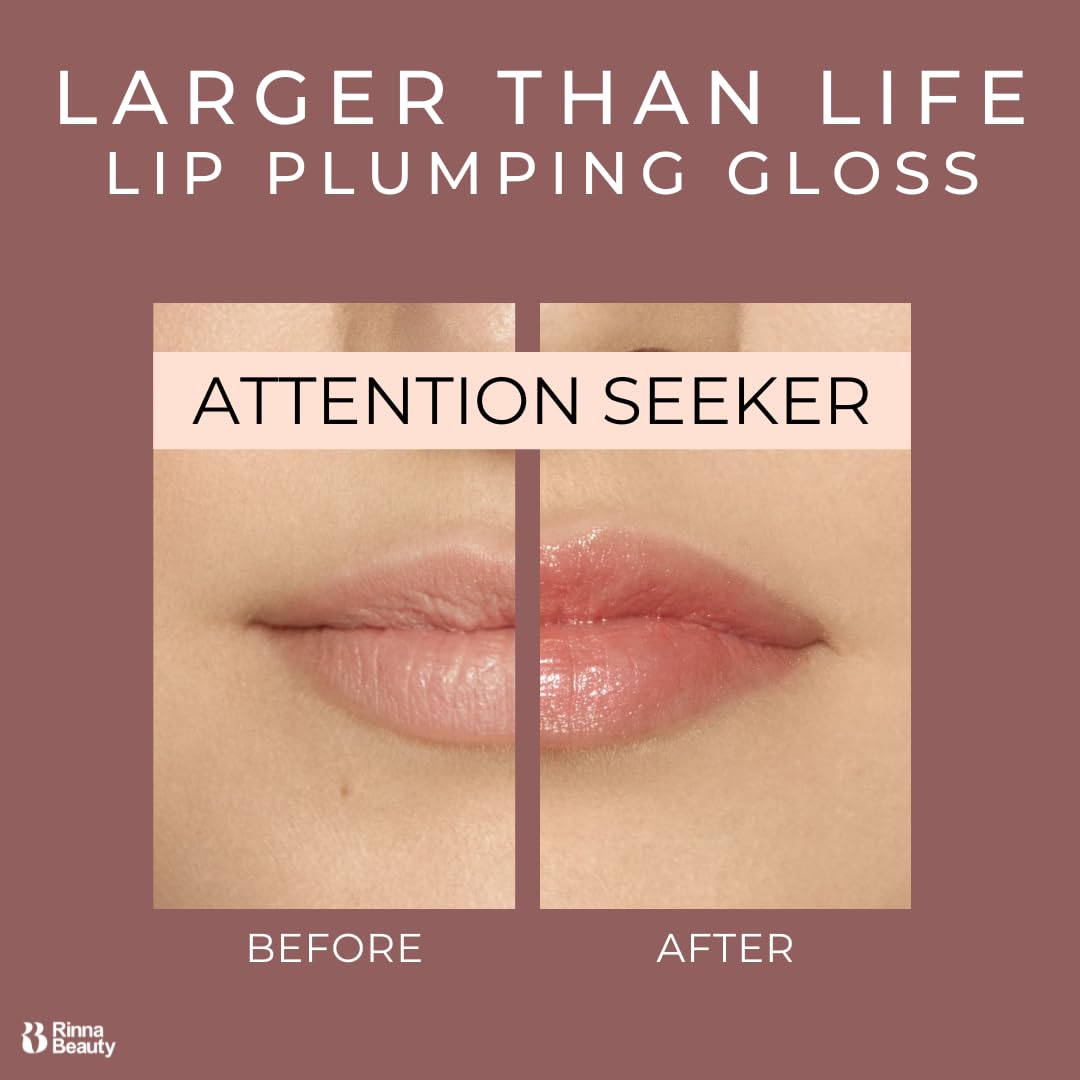 Rinna Beauty - Larger Than Life Lip Plumping Gloss - Attention Seeker - Vegan, Helps Boost Collagen, Increases Lip Volume, Elastin Production, Cruelty-Free - 1 each