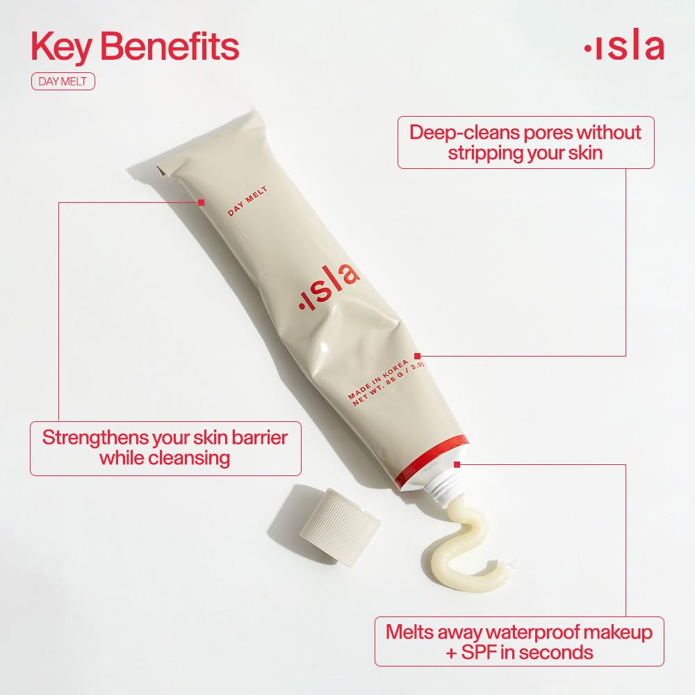 ISLA Day Melt Cleansing Balm Melts Makeup, SPF & Pollution Without Stripping, Olive Fruit Oil, Crystalline Cellulose & Vitamin E, Barrier-Safe Balm-to-Milk Cleanser, Made in Korea, 2.99 oz