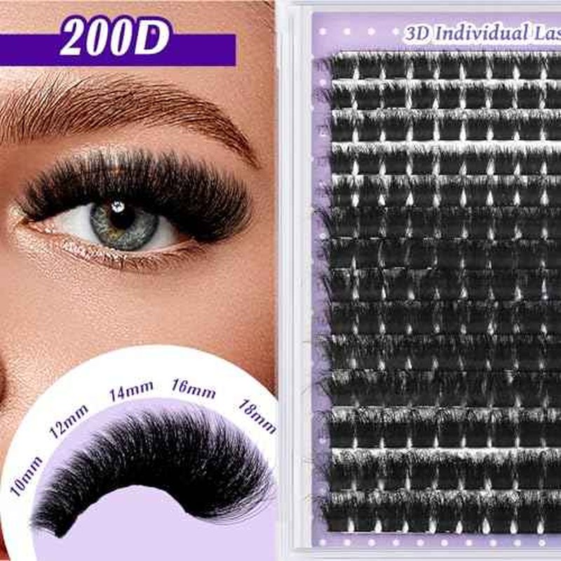 B&Q Fluffy Lash Clusters 200D Thick Lashes Eyelash Extensions Volume Lash Clusters 10-18mm Salon-style Dramatic Fluffy Lashes 280pcs Suitable for Beginners Makeup at Home(Lash-200D)