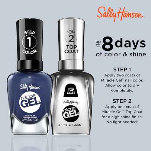Sally Hansen Miracle Gel Salon Quality Nail Polish | Gel-Like Formula, Two-Step System, No UV Light Needed, Long Lasting | Opaque | 609 Midnight Mod | Navy Blue Nail Polish