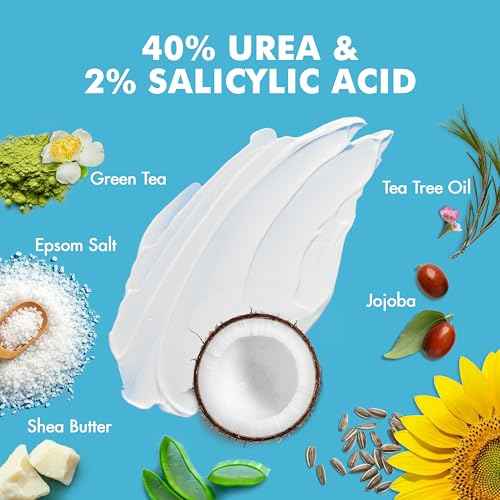 Ebanel Urea Cream 40% plus Salicylic Acid 2%, Foot Cream for Dry Cracked Heels Feet Knees Elbows Hands, Foot Dead Skin Cuticle Callus Remover Toenail Softener, Keratolytic Skin Barrier Repair