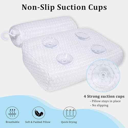 Bath Pillow for Bathtub Support Neck,Head and Back with Non-Slip Suction Cups and Comfortabl 4D AirenMesh Bathtub Pillow for Women & Men