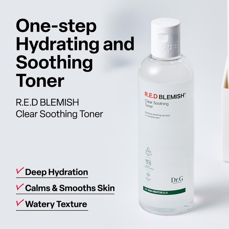 Dr. G R.E.D. Blemish Clear Soothing Toner - Korean Soothing Toner for Glowing Skin - Soothes Irritation Clear Skin - Mild Exfoliant - with AHA, BHA & Centella Asiatica - 10.14 fl oz