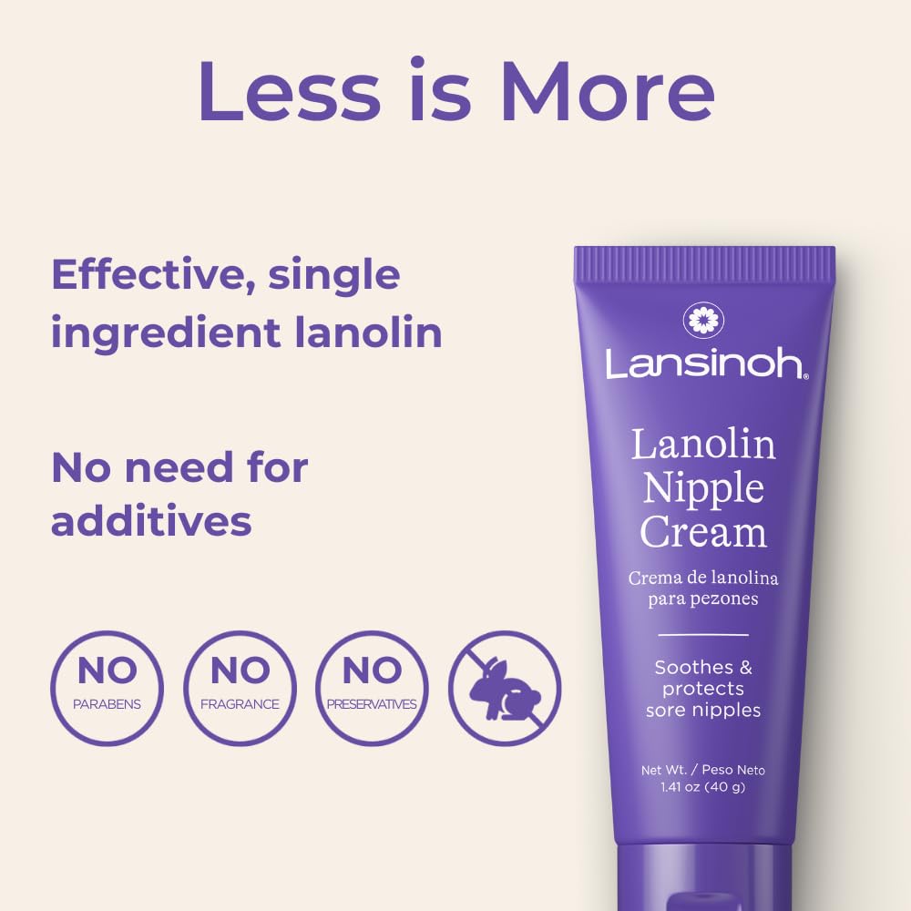 Lansinoh Nipple Cream Safe for Breastfeeding Baby, 100% Natural Nipple Butter, Breastfeeding Essentials for Postpartum Moms, 1.41 Ounces (2 Pack)