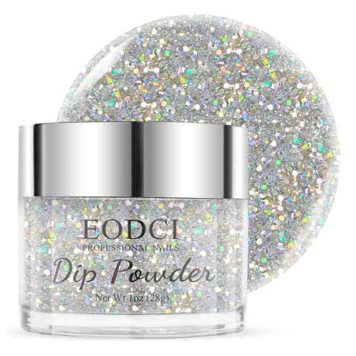 1 Oz/28g Sequin Silver Dip Powder, Glitter Dipping Powder French Pro Collection System Nail Art Starter Manicure Salon DIY at Home, Odor-Free&Long-Lasting, No Needed Nail Lamp Curing
