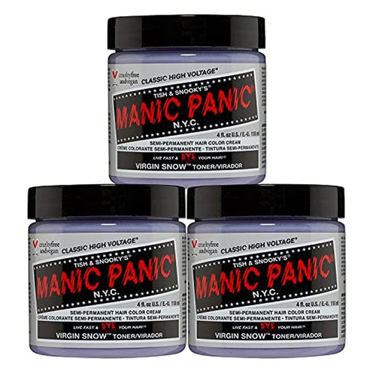 MANIC PANIC Virgin Snow - Classic High Voltage Semi-Permanent Blue Tinted Hair Coloring - Eliminates Brassy Tones, Vegan, PPD & Ammonia-Free for Women & Men (3PK)