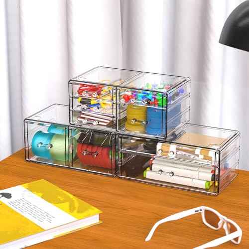 Cq acrylic Clear Stackable Storage Drawers,Plastic Makeup Organizer and Bathroom Storage Bins WIth 9 Drawers For Make up,Medicine,Craft,Pen,Beauty and Office Supply Organizer