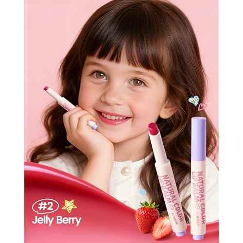 RUNBEN Kids Tinted Lip Balm, Strawberry-Scented Lipstick, 24H Moisturizing, Safe & Non-toxic Lip Gloss for Kids & Teen, Christmas Makeup Gift for Girls, 2g