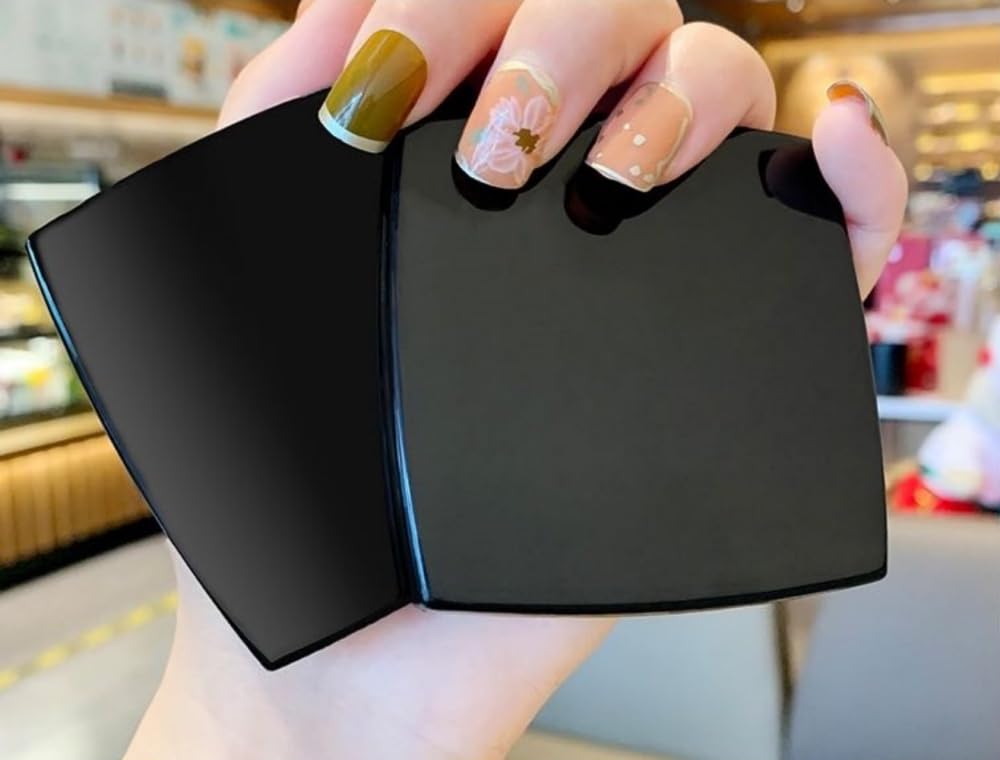 EUTECH 12 Pcs Fashion Compact Cosmetic Mirror, Elegant Compact Purses Makeup Mirror, Small Compact Mirror 2 x 1 Magnification, Square Compact Mirror, Perfect for Purses - Travel, Black