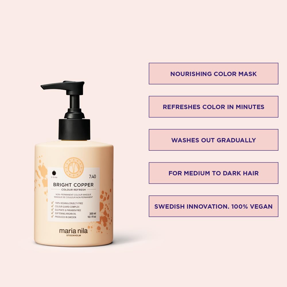 Maria Nila Color Refresh, Bright Copper 10.1 Fl Oz, Copper Hair Mask, Semi-Permanent Pigments, 100% Vegan & Sulfate/Paraben free