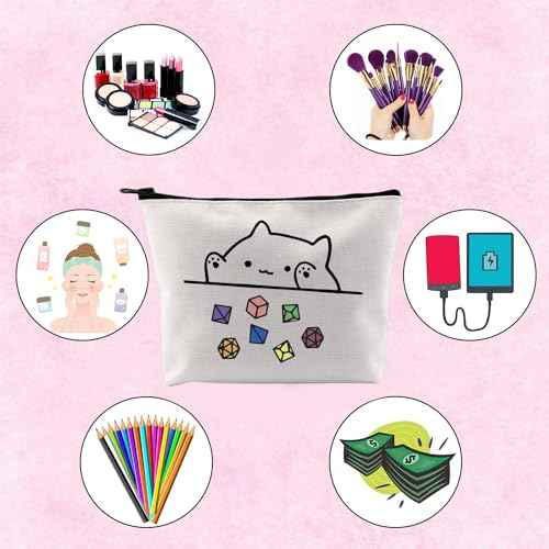 TSOTMO Cat Throwing Dice Bag of Holding Zipper Pouch Gamer Dice Game Makeup Bag Funny Gaming Gift for Women