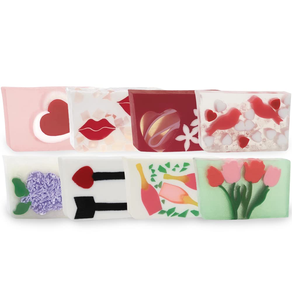 Primal Elements Valentine’s Day Glycerin Assorted Soap Set | Soap for Hands, Body, or Face | - Pack of 8 (100 grams each)