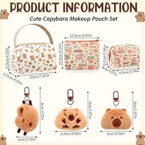 6 Pcs Capybara Gifts for Women Capybara Makeup Bags Kawaii Plush Keychains Small Toiletry Zipper Pouch Wallet Cute Stuffed Animal Keychain Plushies for Birthday Animal Lover Gifts