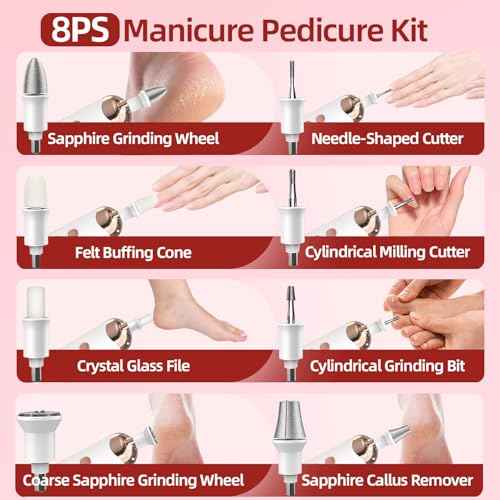 Cordless Electric Nail File Set, Portable Electric Nail Drill Machine,Professional Manicure Pedicure Kit, 5 Speeds Hand Foot Care Tool for Calluses, Thick Nails, Grind, Trim, Polish